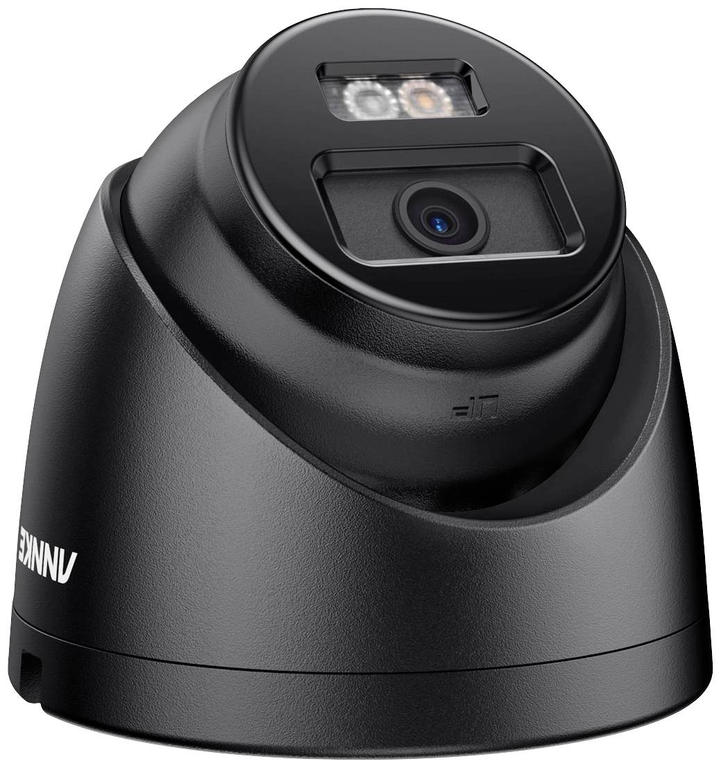 Security camera with contemporary design, black casing, circular shape. Suitable for indoor spaces and enhanced security.