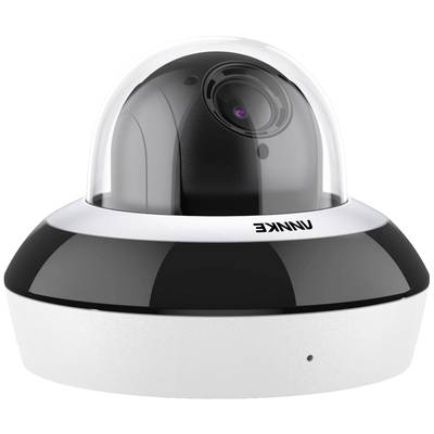 A black surveillance camera in a transparent dome.