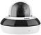A black surveillance camera in a transparent dome.