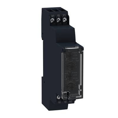 An electronic time relay with rotary controls, a black housing and terminal connections on the top. Manufacturer's logo on the front face.