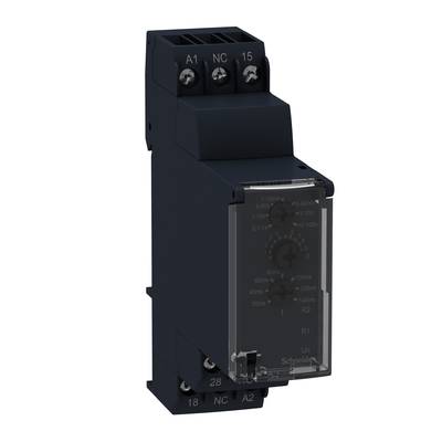 Electromechanical time relay with rotary knobs for adjustment and numbered terminals. Device by Schneider Electric.