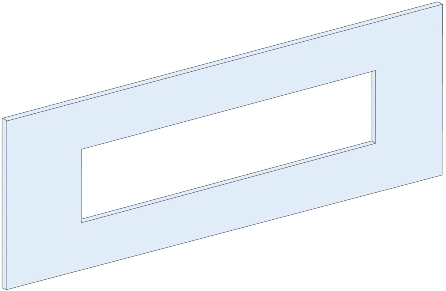 A rectangular frame made of blue material with a rectangular cut-out in the centre, shown from a side perspective.