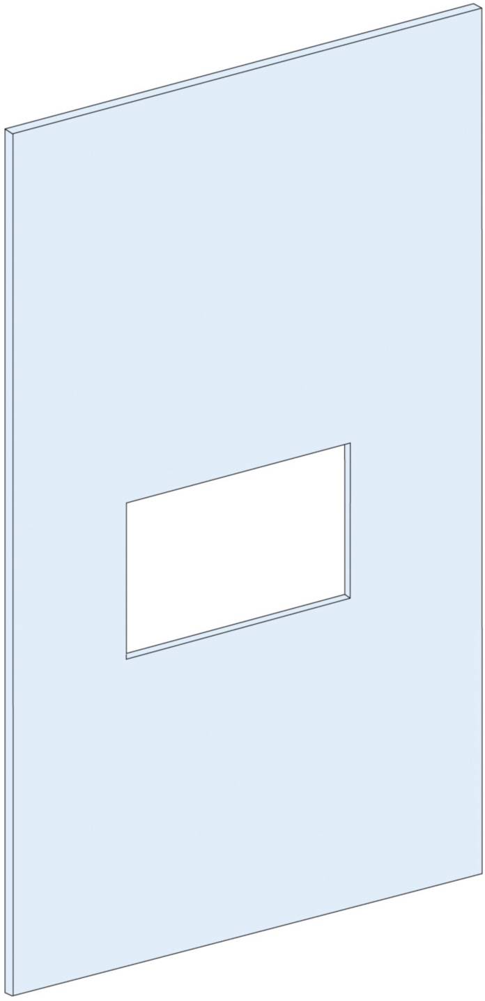 Rectangular blue plate with a square cut-out in the centre.