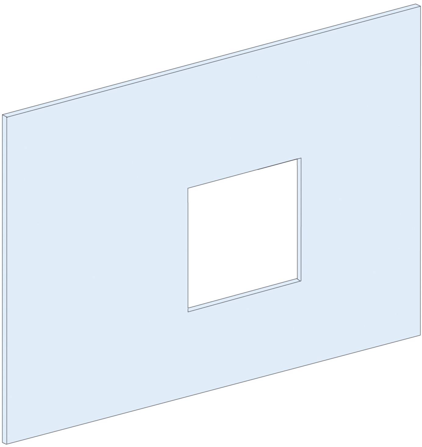 Blue, rectangular panel with a square hole in the centre.