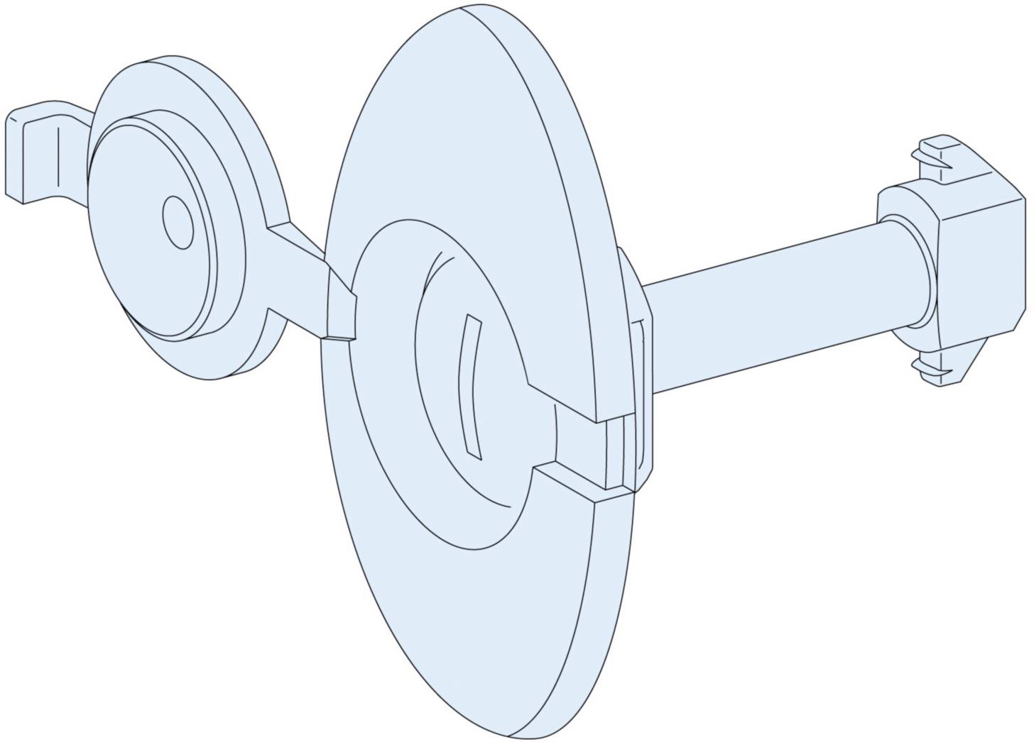 Isometric drawing of a grinding wheel with a mounted disc on a shaft protruding from a mounting bracket.