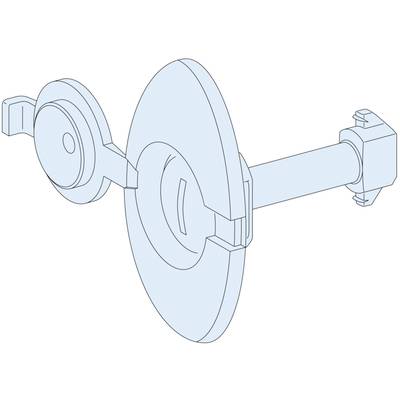Isometric drawing of a grinding wheel with a mounted disc on a shaft protruding from a mounting bracket.