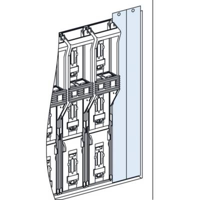 Architectural drawing of a façade system with a detailed view of the mounting brackets positioned behind a blue panel.