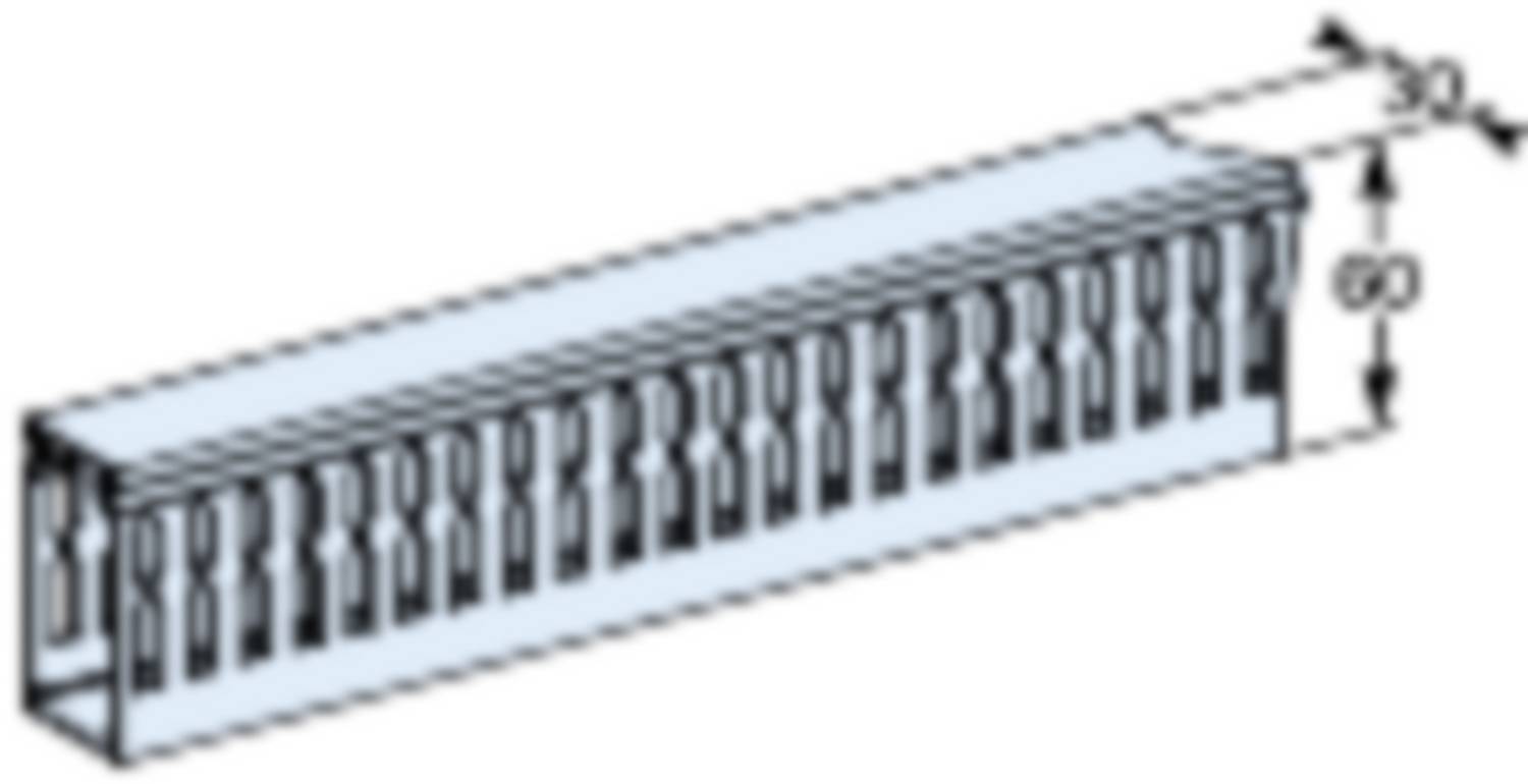 An elongated, blue component with evenly arranged openings. The dimensions are 30 mm in width and 60 mm in height.