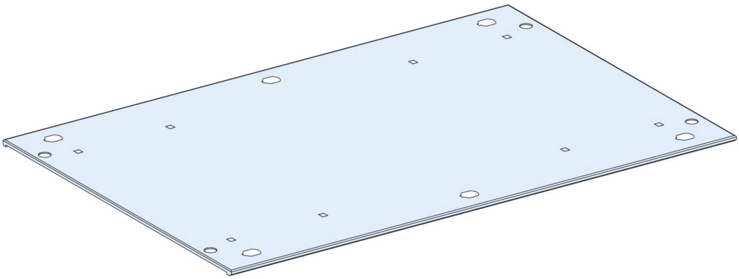 Rectangular metal plate with several rounded holes, potentially suitable for fastening or mounting in constructions.