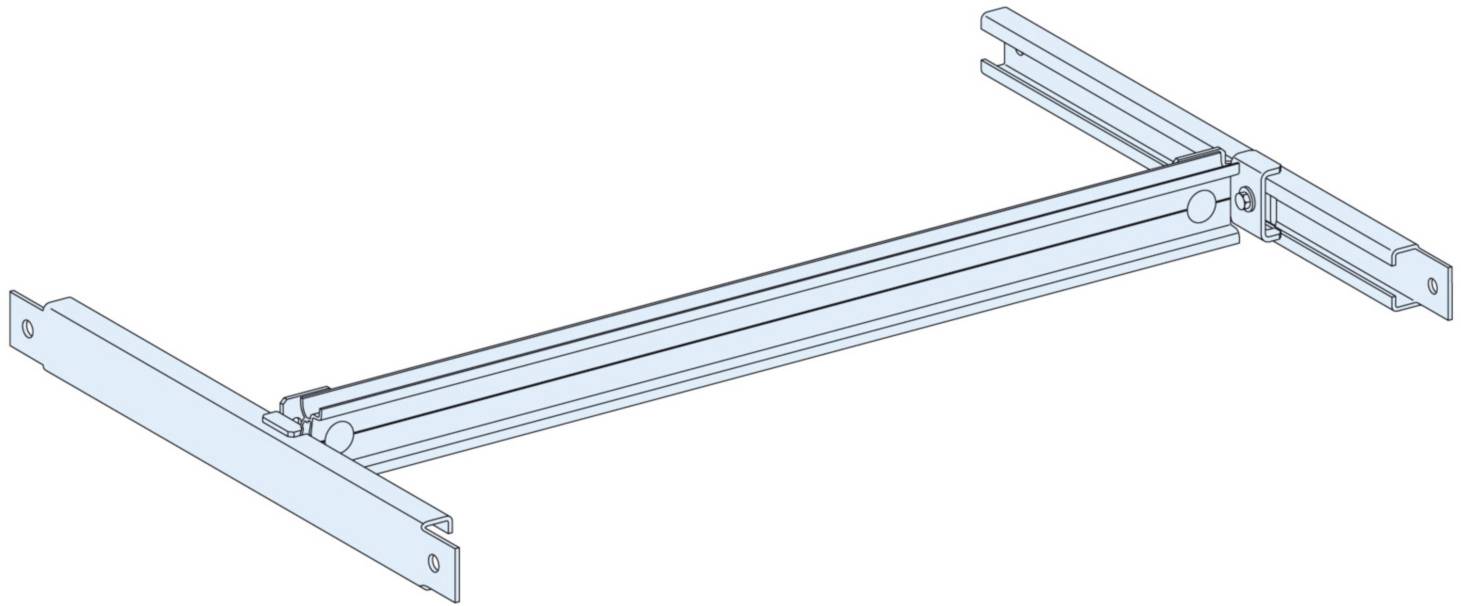 Rail guidance in a blue schematic representation shows a three-part, extendable structure for furniture or drawers.