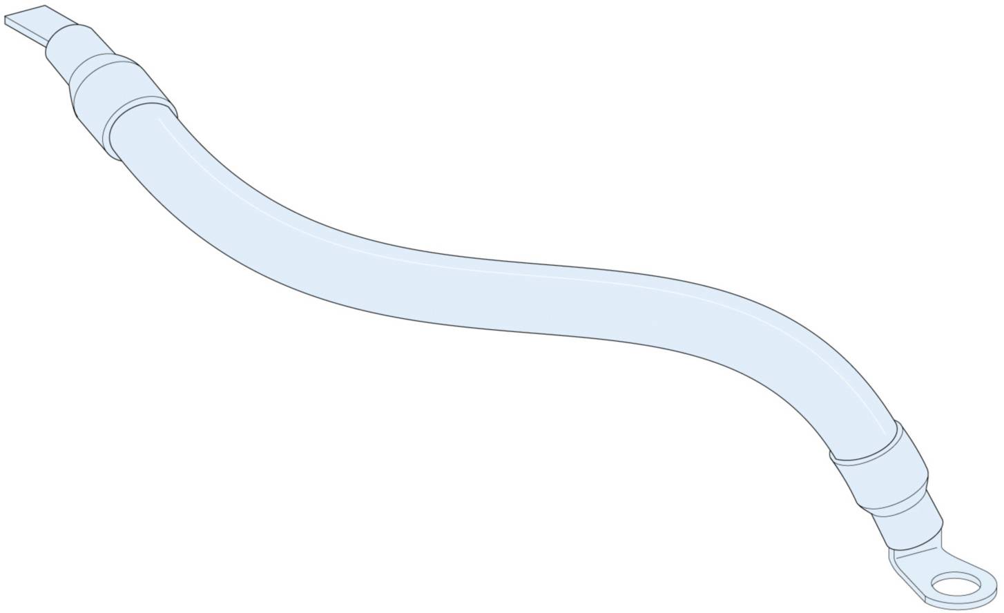 A single curved blue cable with connectors at both ends, possibly part of a technical or electronic system.