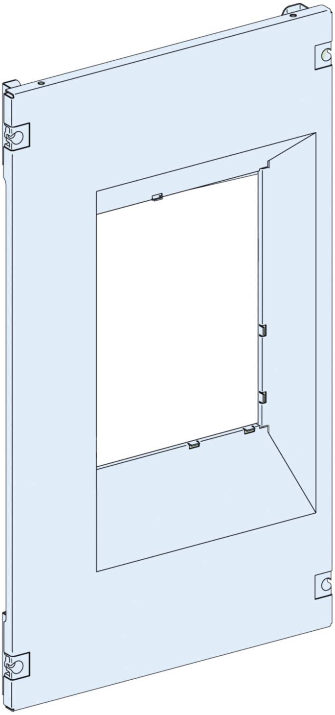A rectangular, light blue metal sheet with a large central recess and mounting elements at the corners.