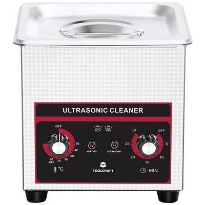 Ultrasonic cleaner with temperature and time settings. Stainless steel housing, suitable for cleaning small objects.
