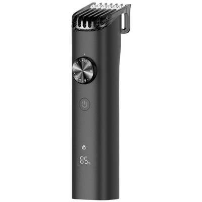 Black electric beard trimmer with adjustable comb and rotary dial for length adjustment, displays 85% battery capacity.