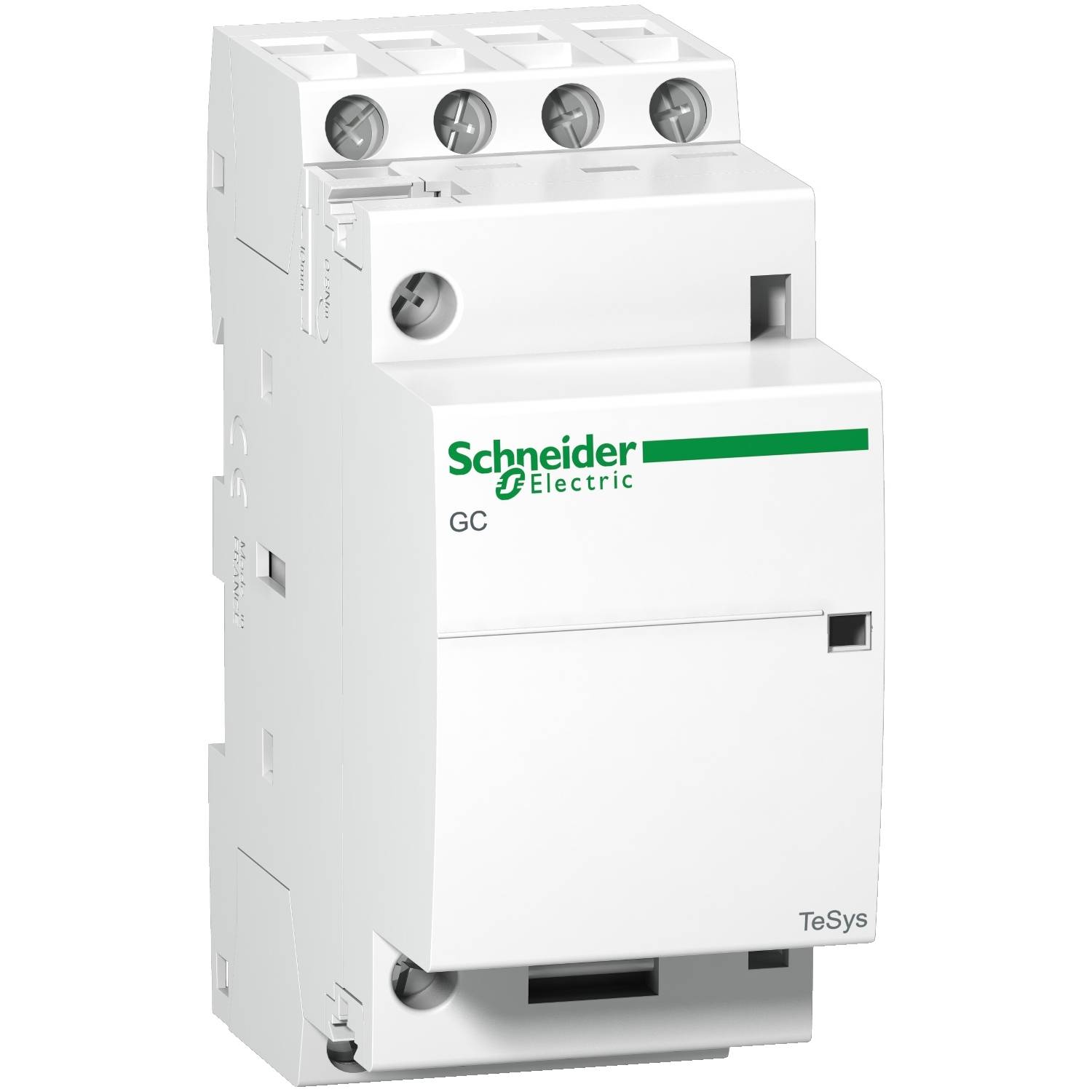 Image of a 'Schneider Electric GC' contactor from the TeSys series, predominantly white, for electrical circuits.