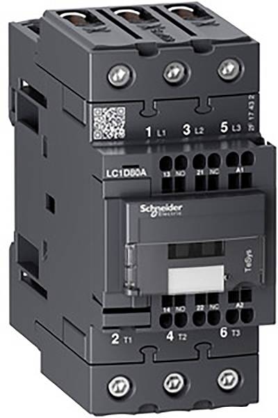 A black circuit breaker with multiple terminals and a label plate on the front.
