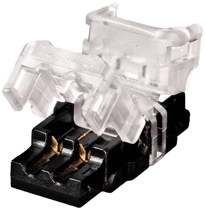 A transparent clip is attached to a black connector.