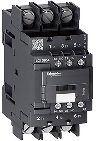 An electrical contactor from Schneider Electric with multiple connection terminals, suitable for use in switchboards.