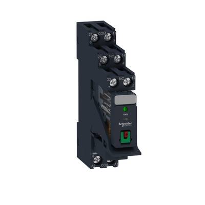 A black relay socket with green and red buttons from Schneider Electric, suitable for industrial applications.