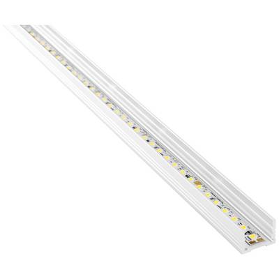 LED strip light in a white aluminium housing, suitable for uniform illumination with minimal space requirements.