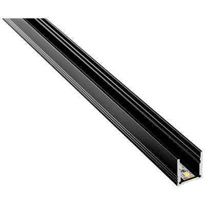Black L-shaped aluminium profile used for mounting LED strips, demonstrating a clear, modern linear design.