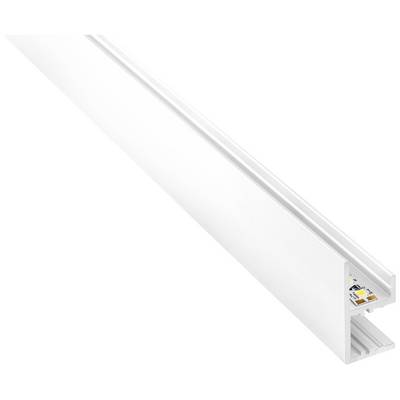 A white LED aluminium profile with an elongated, narrow shape. It is used for installing LED strips in furniture or architectural applications.