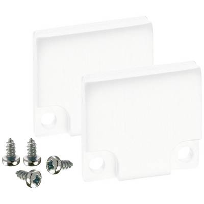 Two white mounting clips with four screws, used for securely fastening objects.
