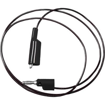 Black audio cable with two plugs, one 3.5mm jack plug and a specific connecting plug, on a white background.