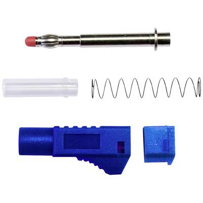 Parts of a mechanical pencil: lead guide, spring, lead sleeve, barrel and clip. Disassembled to show the components.