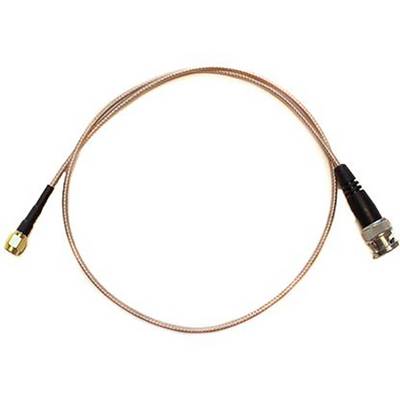 Coaxial cable with a BNC connector on one side and an SMA connector on the other, for connecting device components.