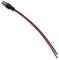 A black and red wire with a black plug. The plug is cylindrical and attached at one end of the wires.