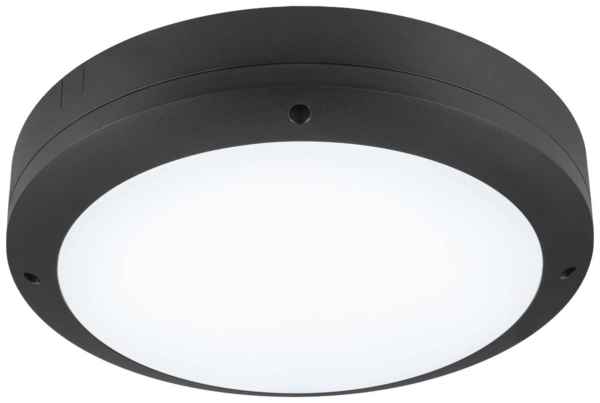 Round, black LED ceiling light with white illumination, suitable for modern interiors. Energy-efficient and stylish.