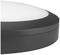 Round, black lamp with white, semi-circular illumination area, suitable for wall mounting. Simple, modern design.