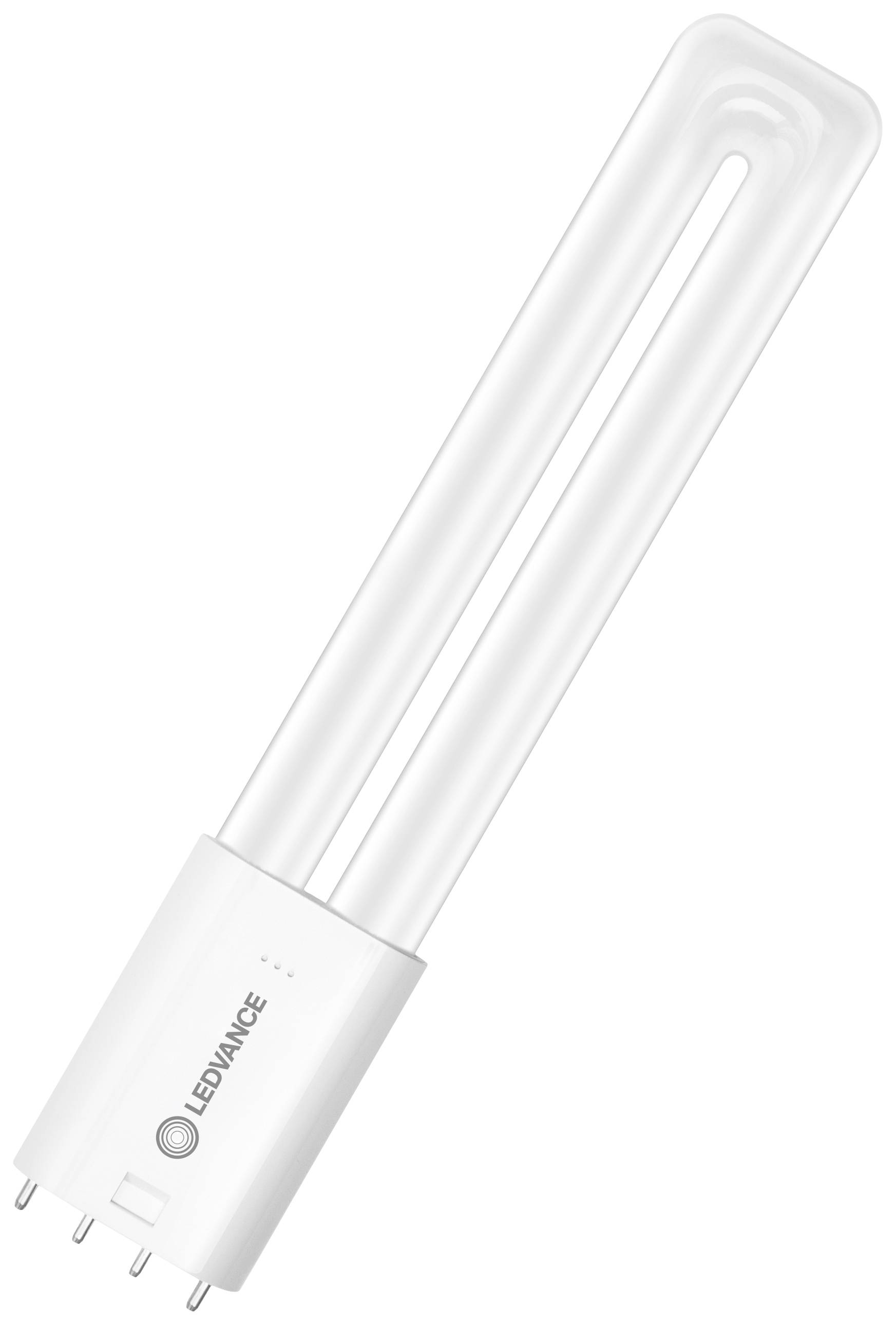 Compact LED tube with two-sided plug-in base, labelled 'LEDVANCE'. Energy-efficient lighting solution.