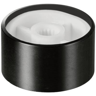 A black cylinder with a white inner core, possibly a ball bearing or part of a mechanical system.