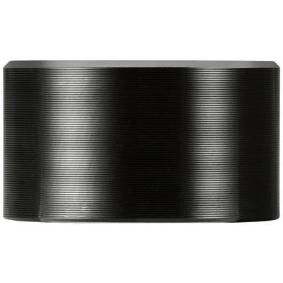 A cylinder with fine horizontal lines and a shiny, metallic surface; overall uniform, dark design.