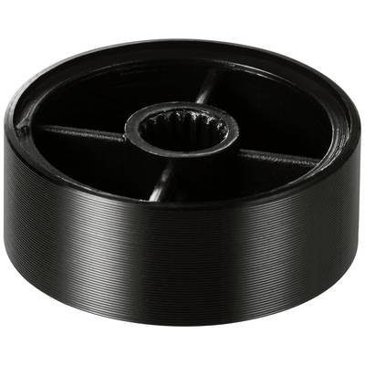 Black plastic wheel with internal gear teeth and mounting elements.