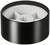 A cylindrical, black and white plastic component, likely a spare part or mechanical element with a central gear wheel.