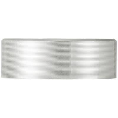 Silver, cylindrical magnet with horizontal grooves on the surface.