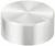 A silver metal button with a ribbed surface and a groove on the top. Typical of volume controls on electronic devices.