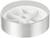 A white plastic wheel with a silver rim and spoke-like structure.