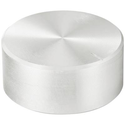 Round metal button with a fine surface texture, similar to a volume control knob.