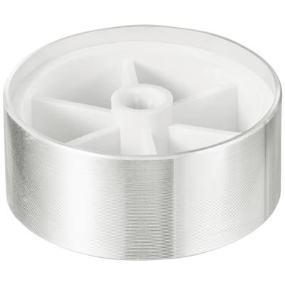 A silver spinning fish rotor with a cylindrical metal housing. The rotor has a central axis and multiple blades.