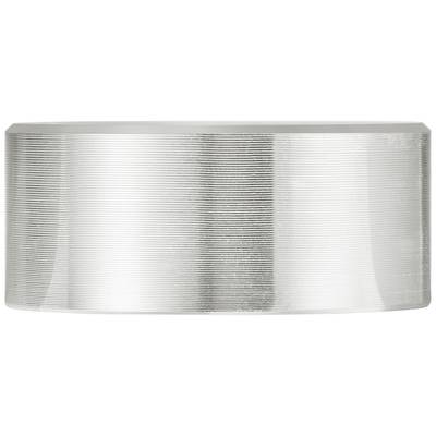 A large roll of silvery, shining metallic tape, wound in a rectangular shape, reveals its striped textured surface in close-up.