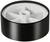 Black plastic wheel with white core and six spokes in close-up. The wheel is smooth and glossy, suitable for toys.