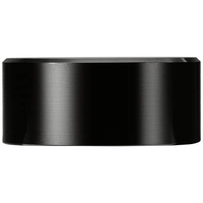 A smooth, cylindrical, black object with horizontal lines across its entire surface.