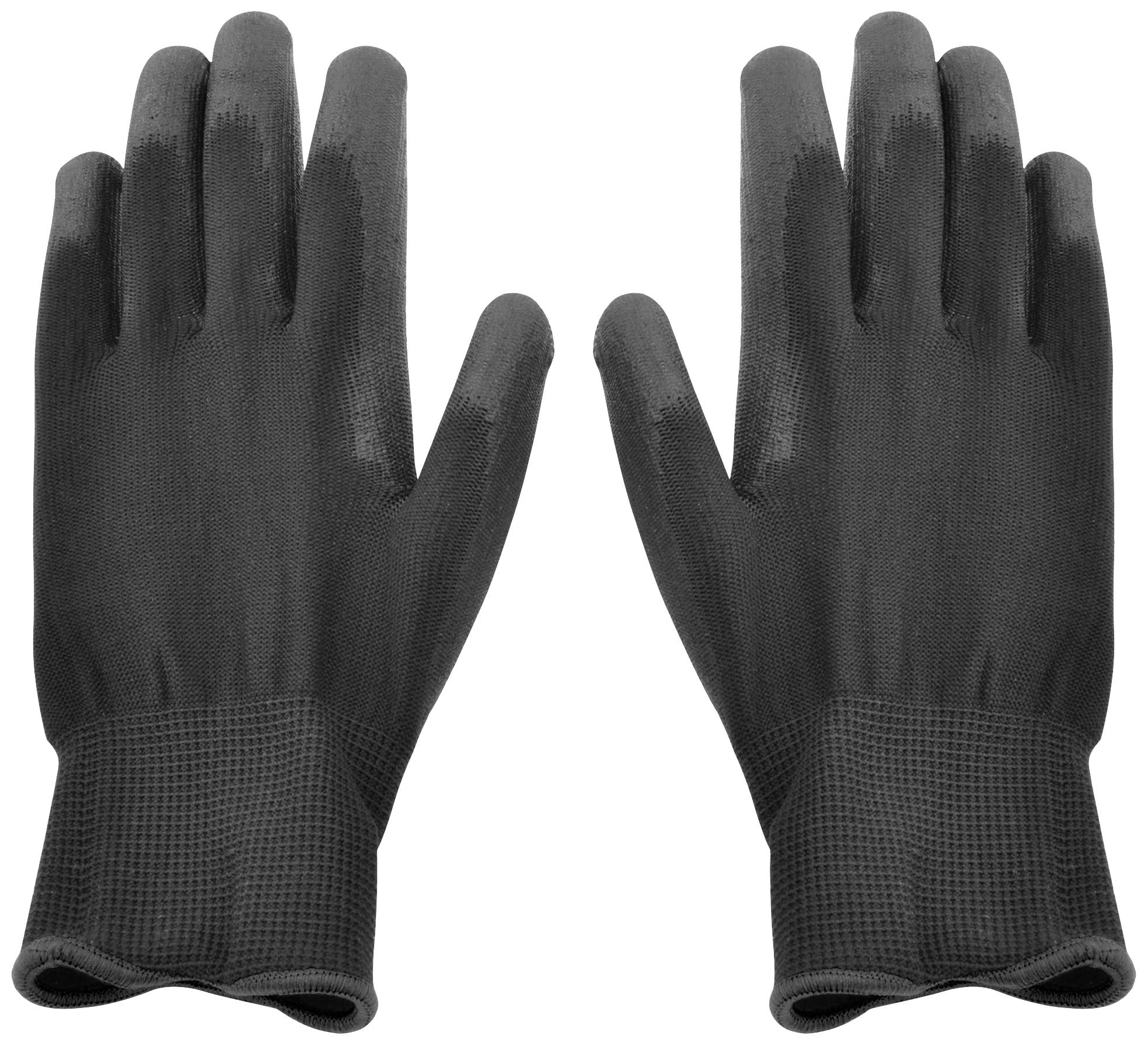 Black gloves on a white background, material appears non-slip. Suitable for manual work or gardening.