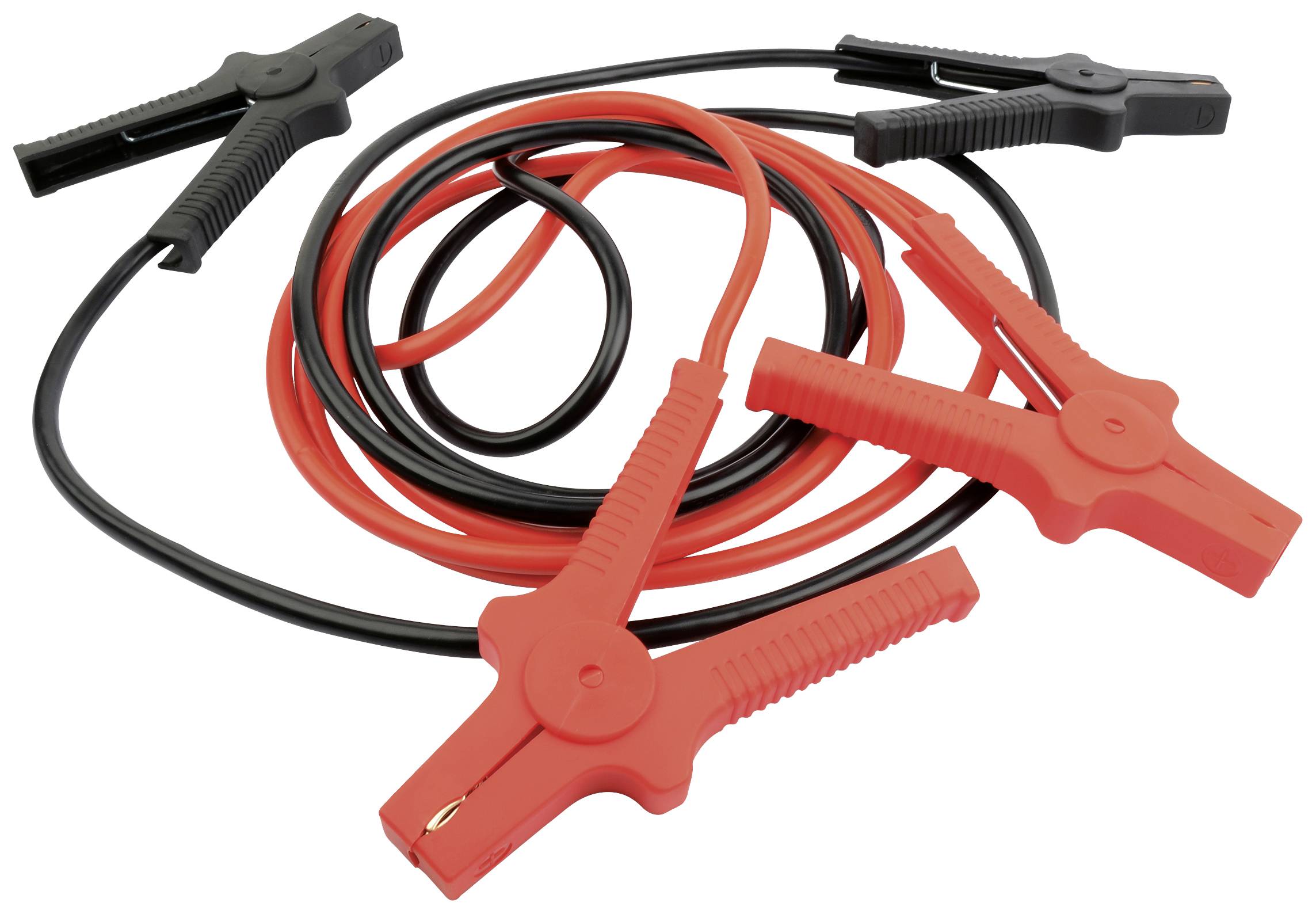 Red and black jump leads with clamps.