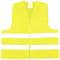 A yellow high-visibility vest with two reflective strips, often used for road safety.