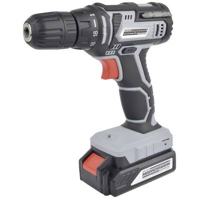 Cordless drill driver with an ergonomic handle, black drill head, and a colour combination of grey, red, and black.